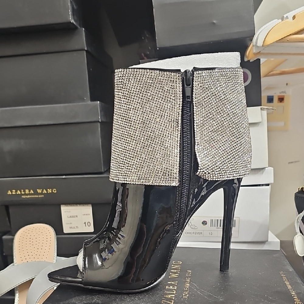 Azalea Wang Black and Silver Heeled Ankle Boots